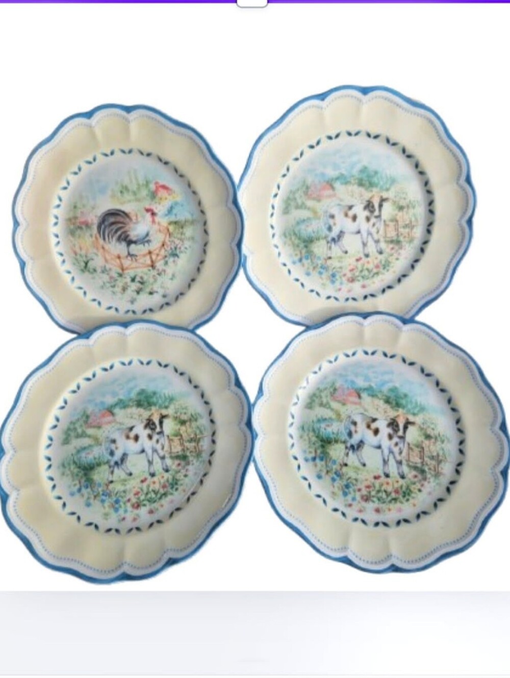 Lenox Provencal Garden Plates, 4 Lenox Plates. Cow Barnyard & Rooster Plates - Picture 1 of 7